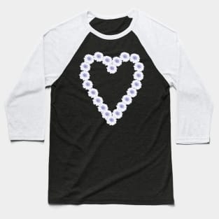 Periwinkle Blue and White Flower Line Drawing Heart Valentines Day Baseball T-Shirt